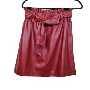 Loft Womens Red Faux Leather Paperbag Waist Mini Skirt Size S NWT